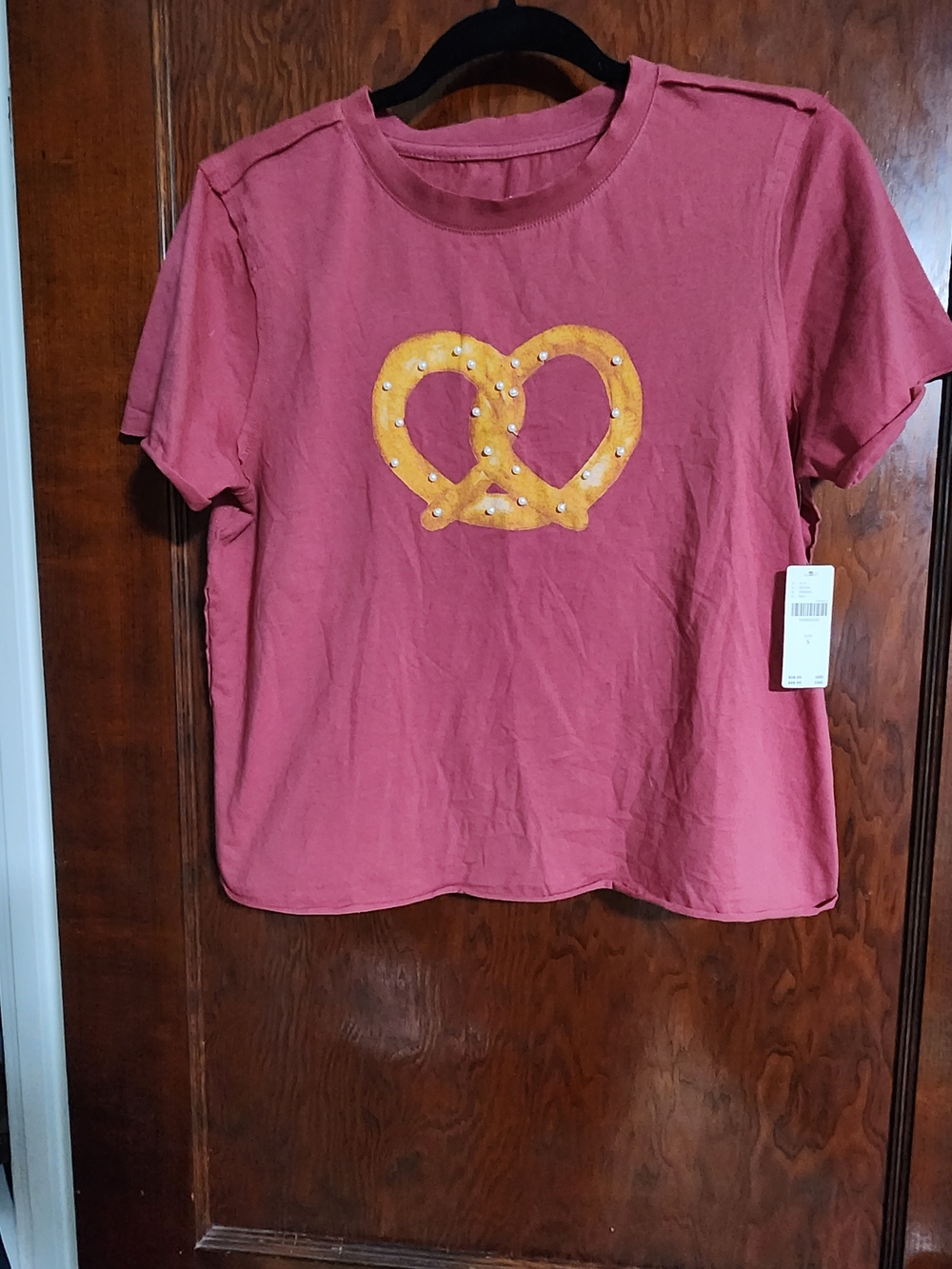 Anthropologie Maeve Pearl-Embellished Pretzel Graphic Tee NWT